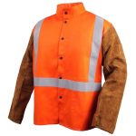 Men’s High-Visibility Orange Flame-Retardant and Split Leather Welder’s Jacket