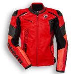 Ducati Corse Red-Dominant Vertical Lettering Leather Motorcycle Jacket