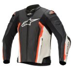Alpinestars Black, White, and Fluorescent Red Professional Leather Motorcycle Jacket