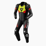 REV’IT! Black, Neon Yellow, and Red Professional 2-Piece Leather Racing Suit
