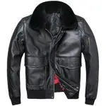 Men’s Classic Fur-Collar Leather Flight Bomber Jacket