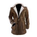 Men’s Distressed Brown Shearling-Lined Winter Coat / Bane Style Jacket