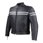 Men’s Black Leather Racing Jacket with Dual Chest Stripes