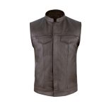 Men’s Brown Leather Motorcycle Vest with Snap-Front Placket