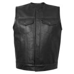 Men’s Club-Style Black Leather Motorcycle Vest