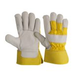 Professional Heavy-Duty Yellow & Gray Split-Cowhide Canadian Rigger Work Gloves