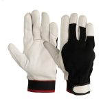 Professional Grain Leather & Black Canvas Work Gloves with Velcro Wrist Strap