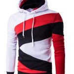 Diagonal Color-Blocked White, Red & Black Pullover Hoodie
