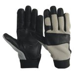 Black Grain Leather & Grey Ribbed Mesh Mechanic Work Gloves