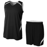 Professional Reversible Black & White Basketball Uniform Set