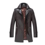 Men’s Classic Brown Genuine Leather Trench Coat & Overcoat