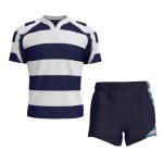 Navy Blue & White Hooped Rugby Kit Set